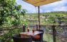 The terrace with stunning views at Relais Chantovent restaurant in Minerve