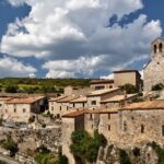 View of Cathar village, Minerve perched above the river Cesse Gorge
